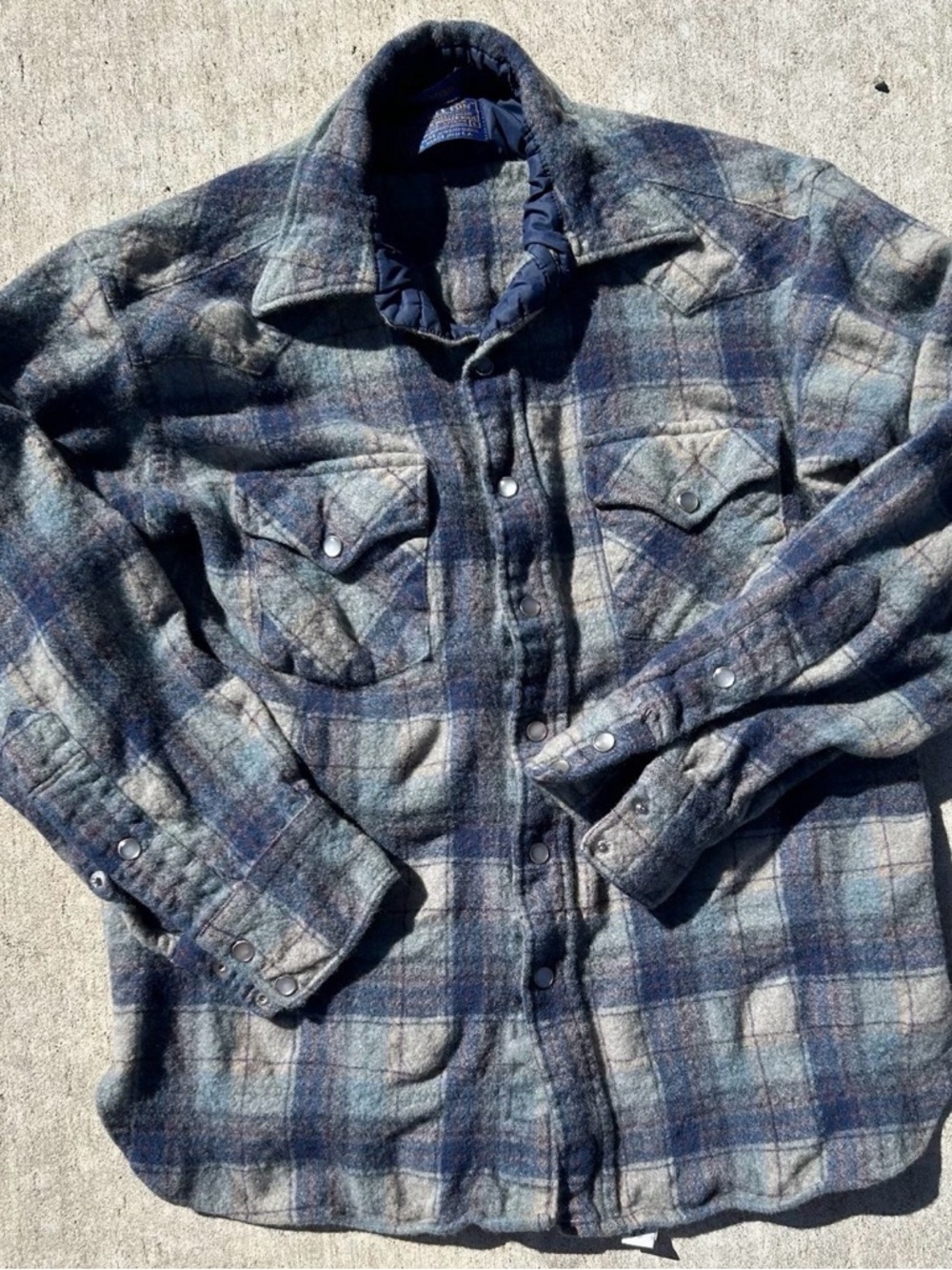 Kids Pendleton Blue and Gray Plaid Wool Shacket with Pearl Snaps